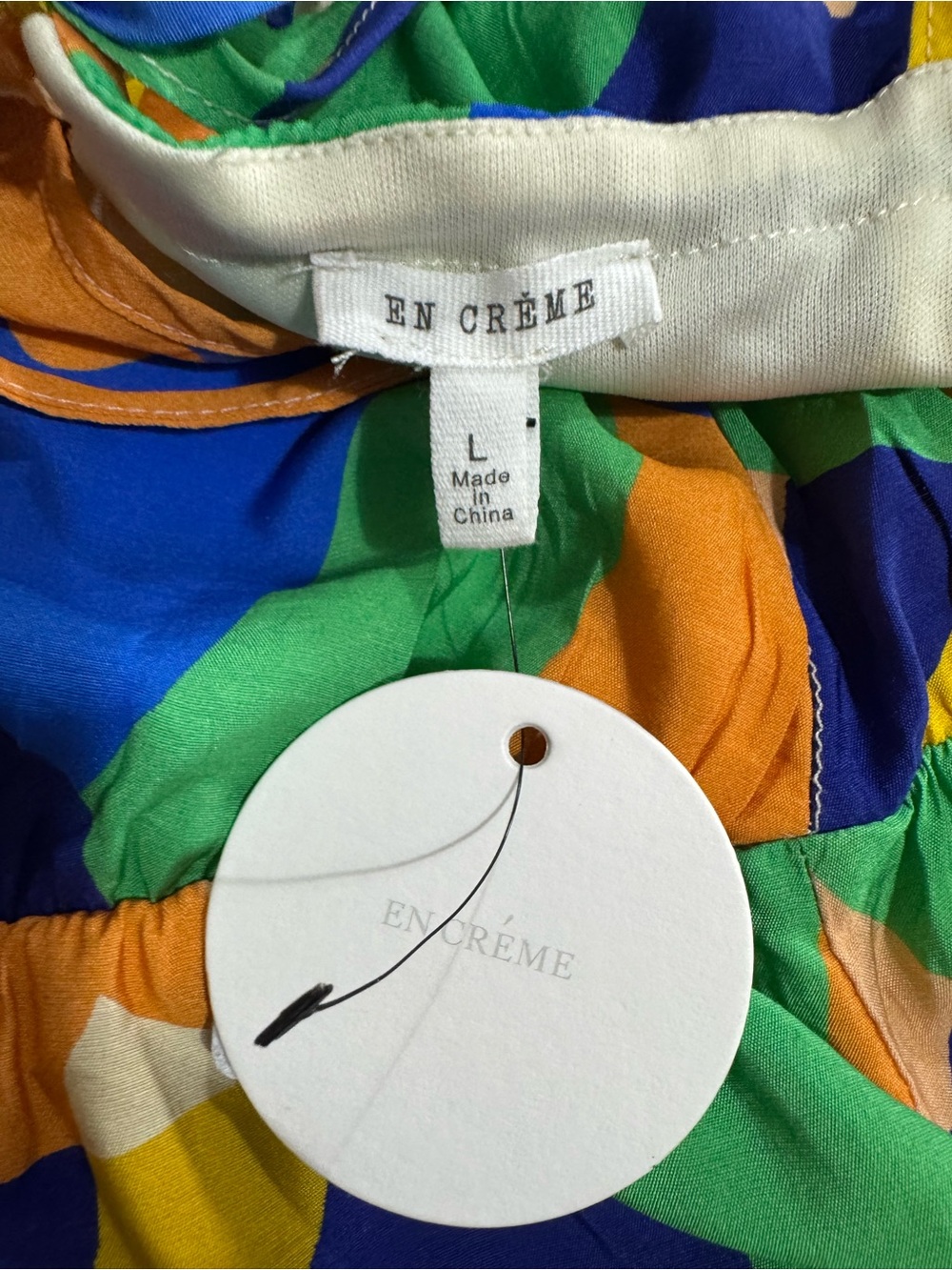 EN CRÈME Colorblock Dress in Green, Blue & Orange - Picture 5 of 8